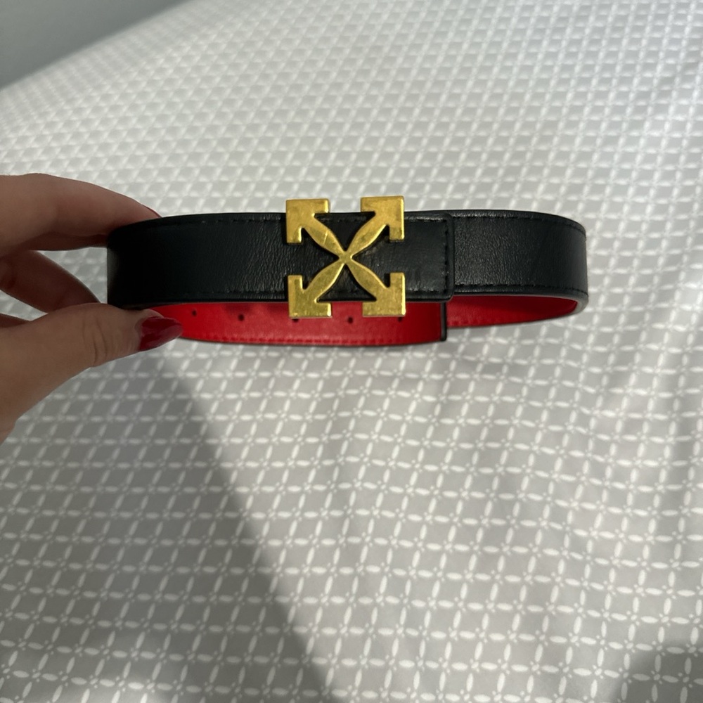 Off-White Black and Red Belt with Gold Buckle